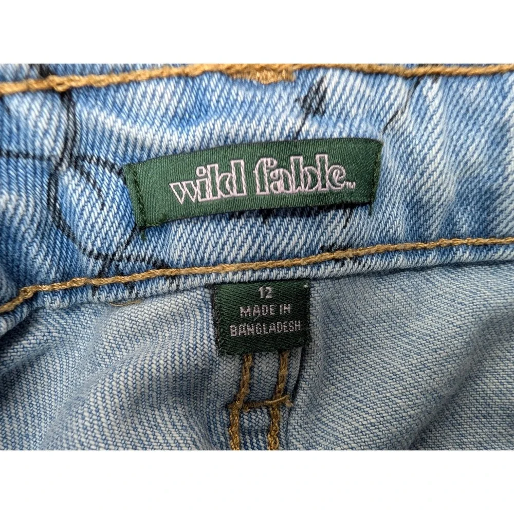 Y2K Wild Fable Denim Shorts Womens Sz 12 Graffiti Doodle Distressed Blue Cotton